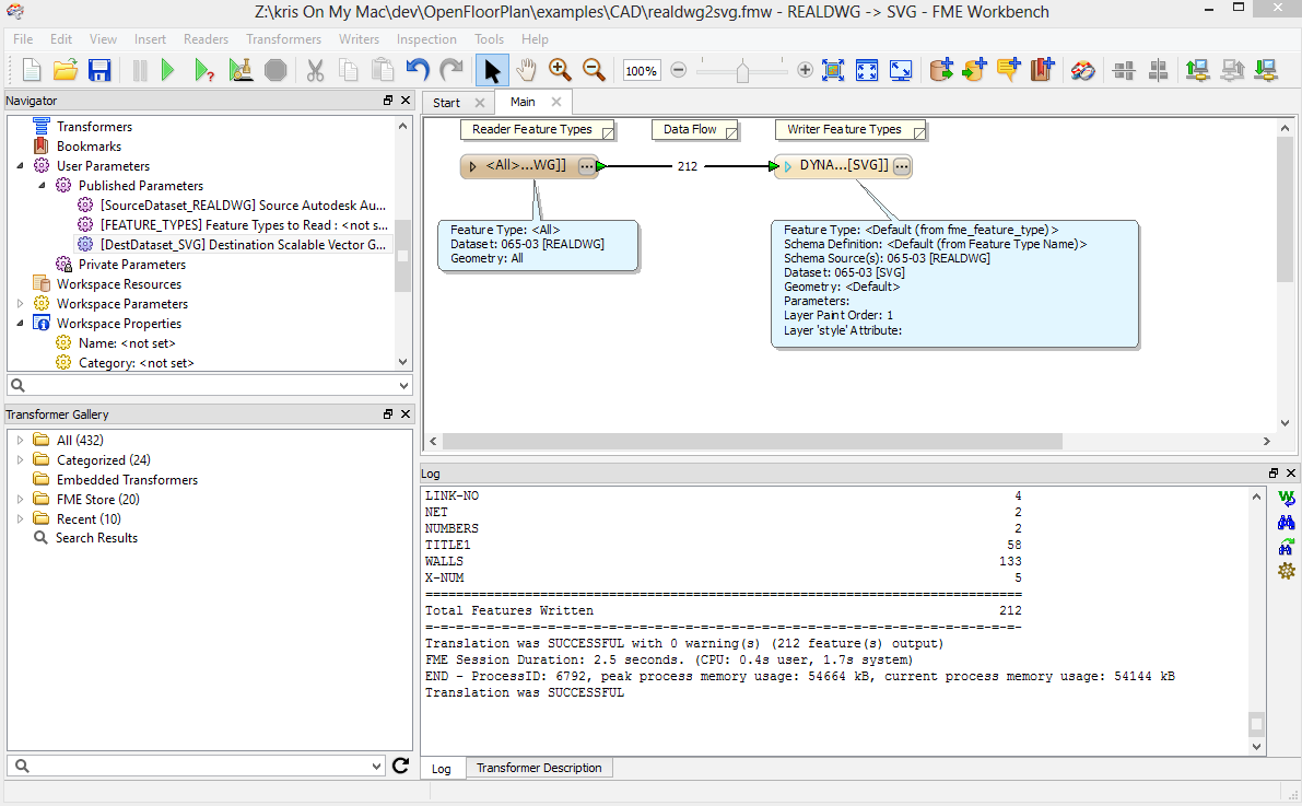 Converting CAD to SVG using FME Screenshot